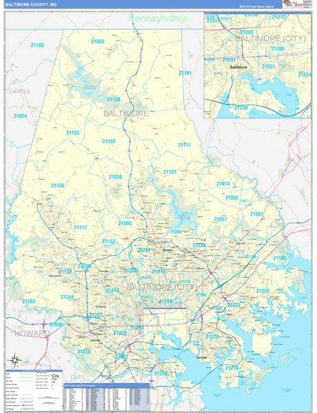 Baltimore County Md Zip Code Wall Map Basic Style By Marketmaps Mapsales