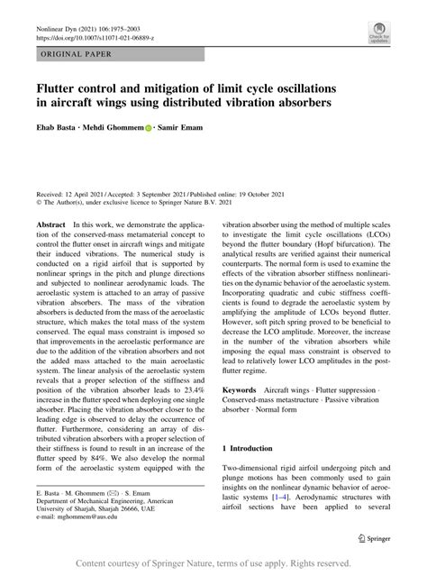 Flutter Control And Mitigation Of Limit Cycle Oscillations In Aircraft Wings Using Distributed Vibration Absorbers Nonlinear Dynamics