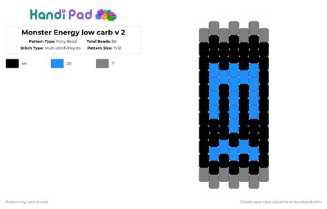 Monster Energy Low Carb V 2 Pony Bead Pattern Kandi Pad Kandi